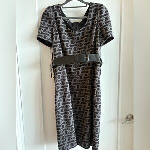 Jones New York Black/Grey Patterned Sheath Dress 10P
